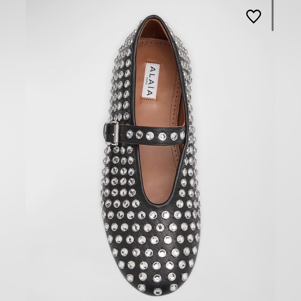 ALAIA Leather Mary Jane Flats With Allover Studs